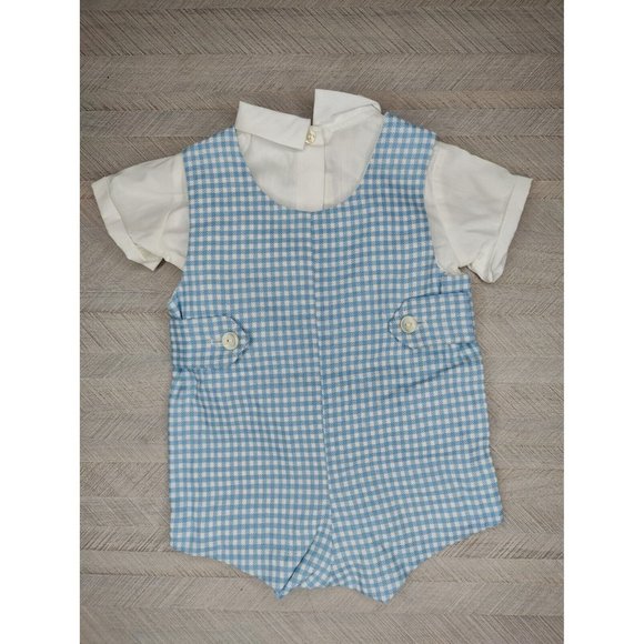 Lord & Taylor Young People Shop Blue Gingham Plaid Baby Romper Embroidered Sz M - Picture 7 of 7
